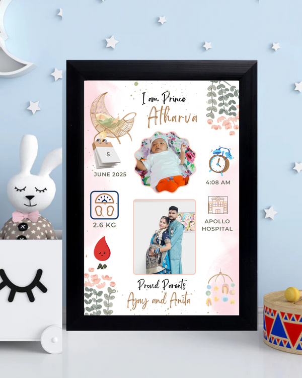 Personalised Newborn Baby Birth Details Frame – A Timeless Memory Keepsake.