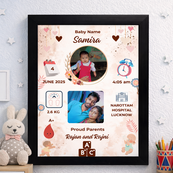 Personalised Newborn Baby Birth Details Frame – A Timeless Memory Keepsake.